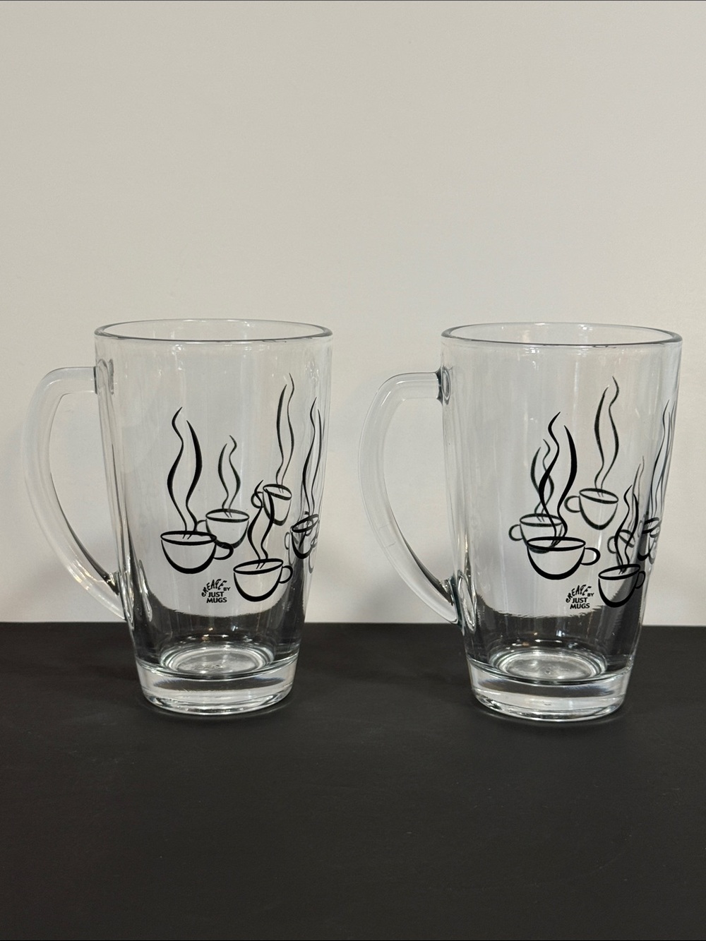 vintage "Create by Just Mugs" glass coffee cups